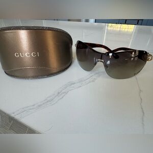 Gucci Brown/Gold Interlocking crystal G Gradient Shield Sunglasses